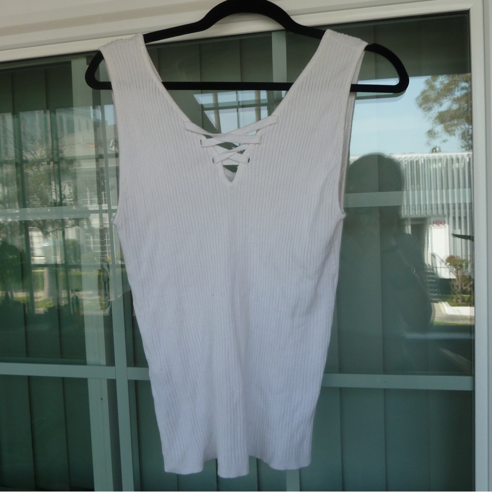 White Ribbed Boho Tank Top - Picture 5 of 5